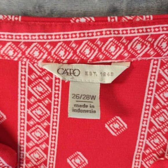 Cato Women’s Blouse 26/28W Red Geo Print High Low Stretch Boho Casual Plus Size - Picture 2 of 8